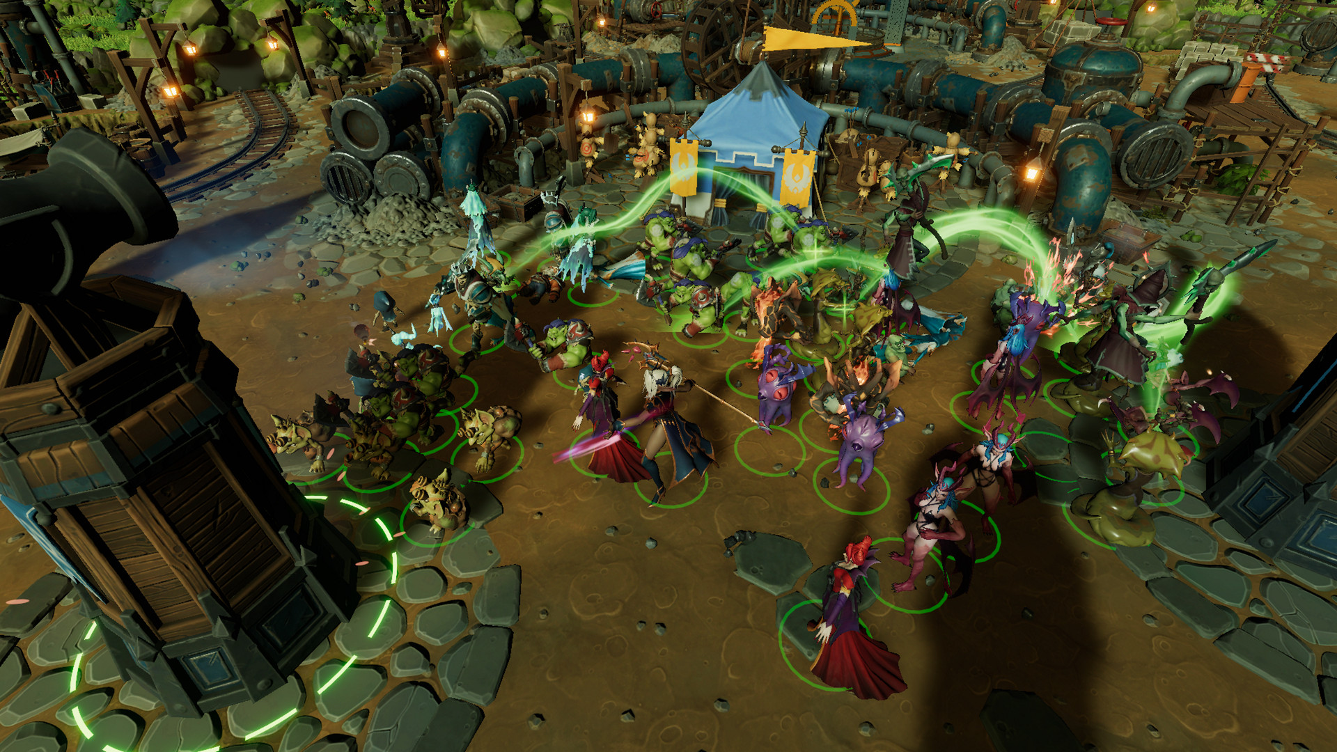Capture d'écran de Dungeons 4 montrant une composition d'armée avec des unités de horde, de démon et de non-morts