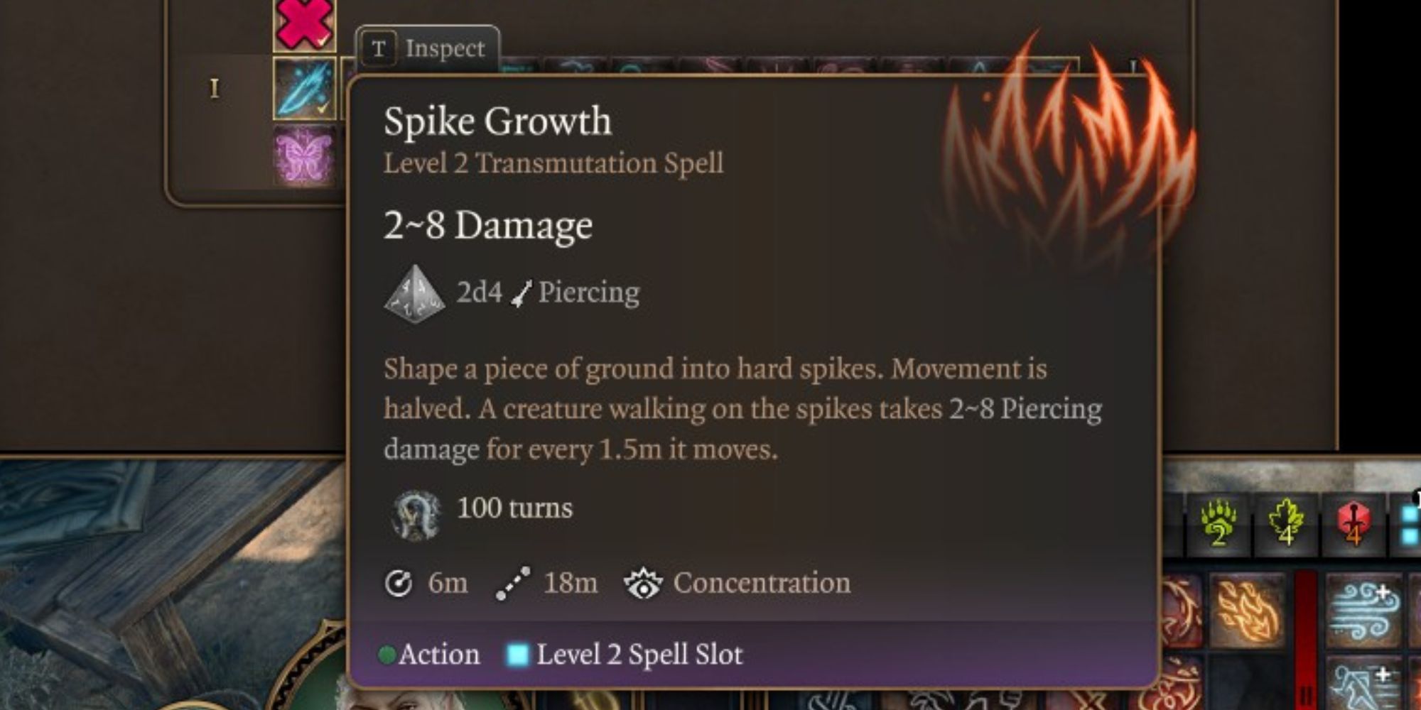 Incantesimo Spike Growth in Baldur's Gate 3