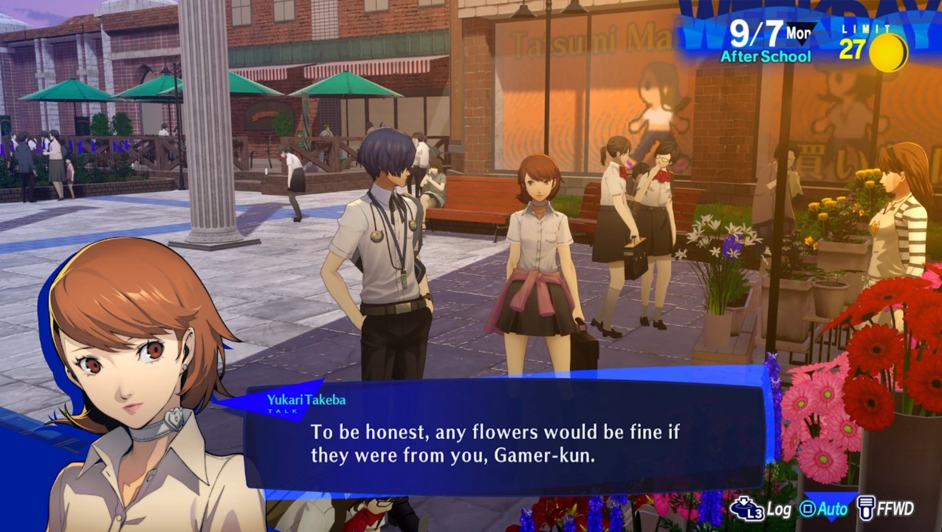 Yukari animándote a comprarle flores - Persona 3 Reload: Lovers