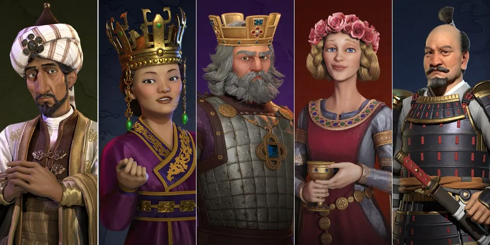 Saladin, Seondeok, Basil, Eleanor et Tokugawa dans Civilization 6