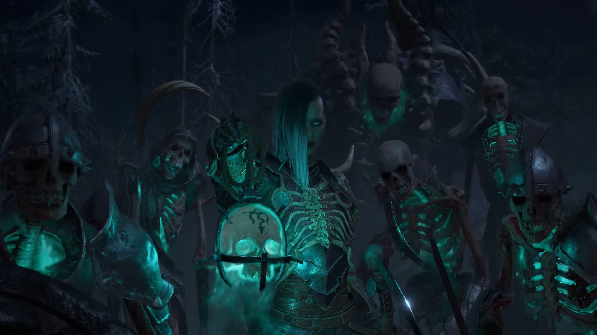 Nécromancien levant une armée de squelettes dans Diablo 4