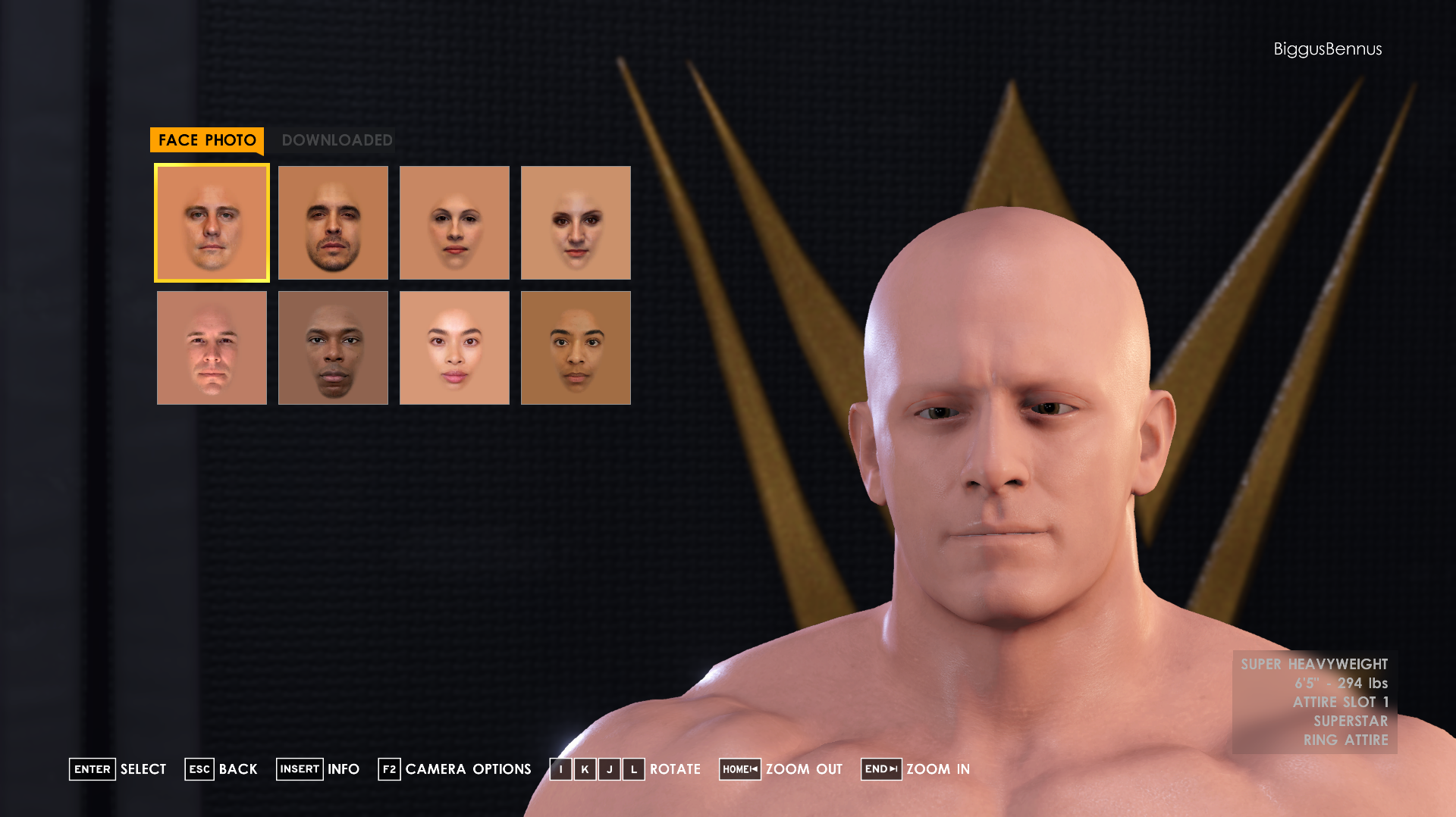 사용자 지정 얼굴 이미지 업로드를 보여주는 WWE 2K23 캐릭터 생성기