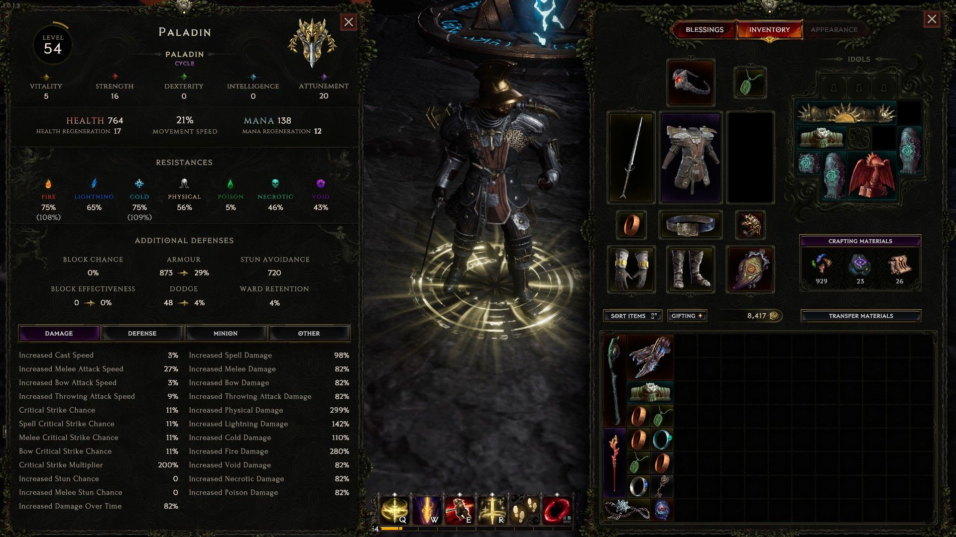 Stats for Warpath Paladin build in Last Epoch