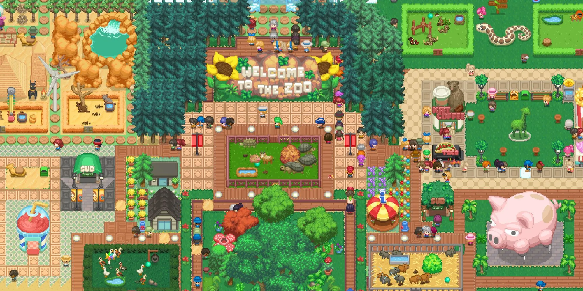 El área de entrada del zoológico de un jugador en Let’s Build a Zoo
