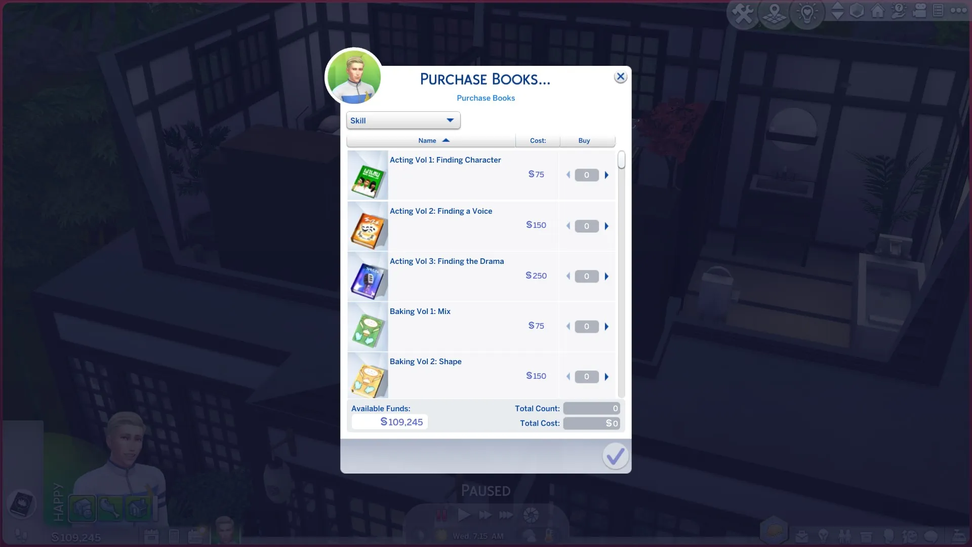 The Sims 4: изображение меню покупки книг по навыкам