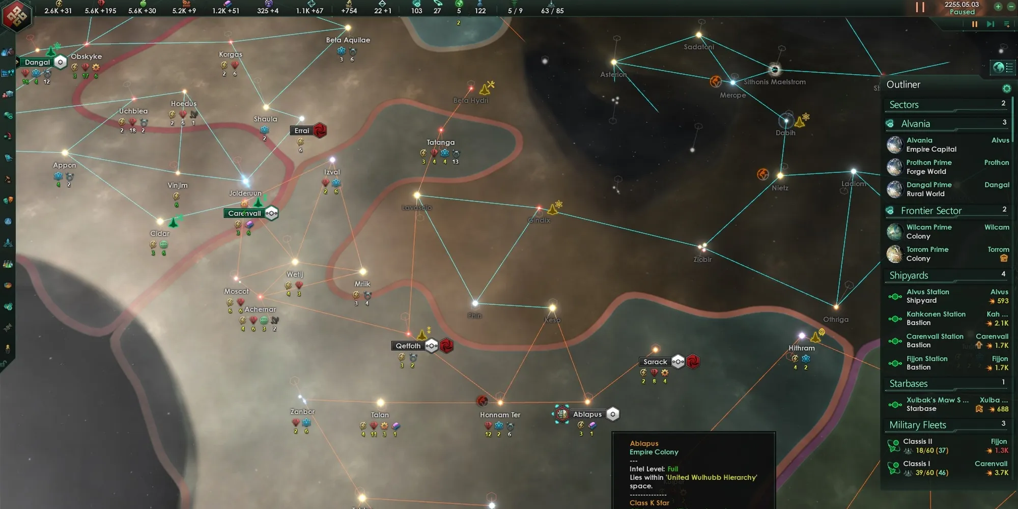 Un imperio de Stellaris en expansión temprana