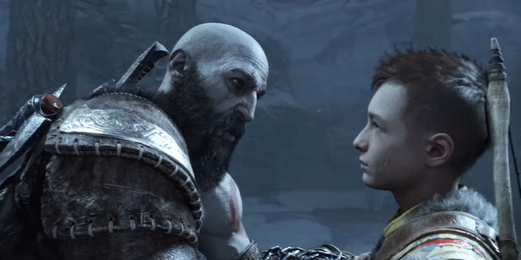 Kratos che rimprovera Atreus