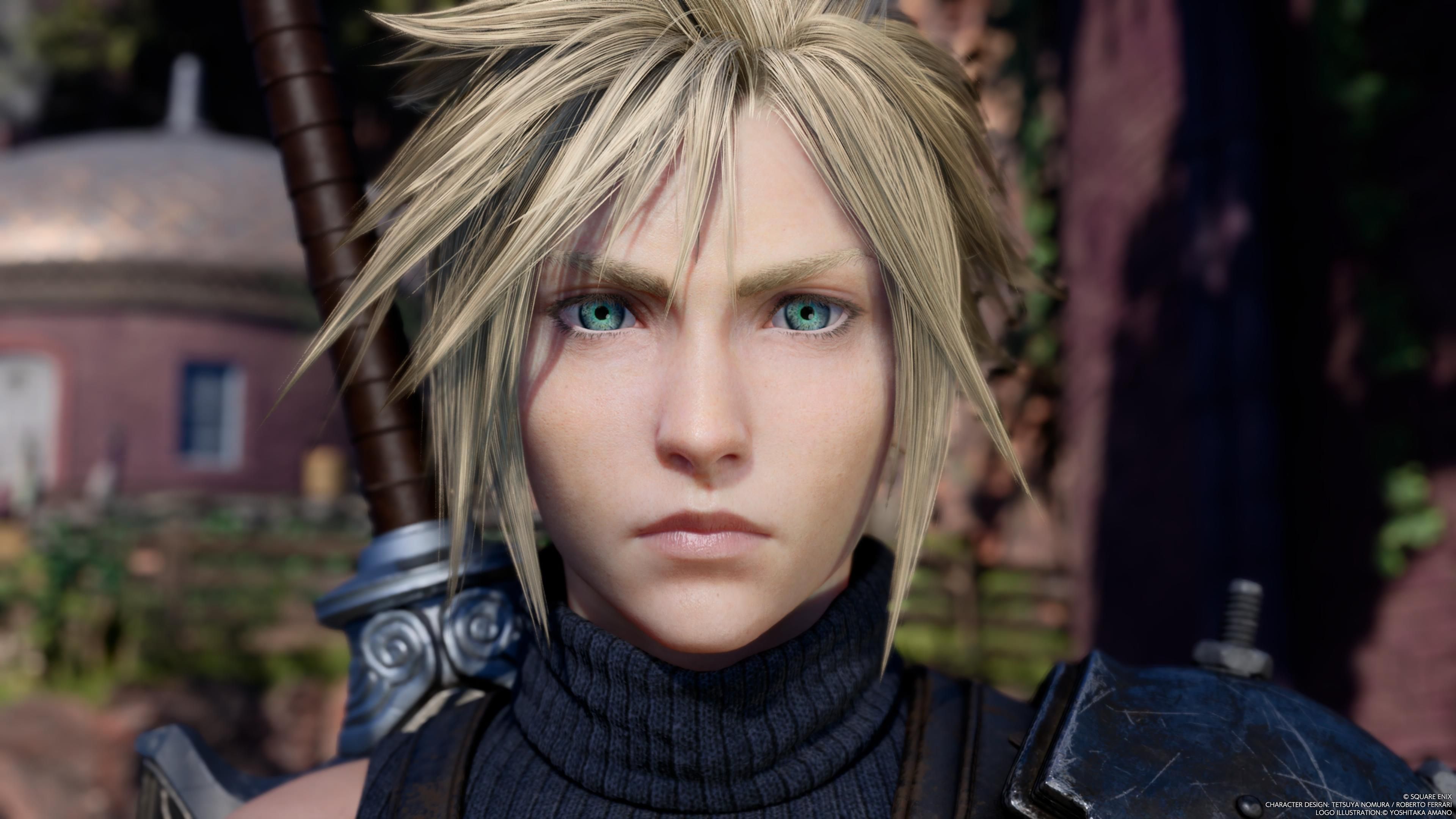 Cloud Strife guarda avanti alla fotocamera a Gongaga in FF7 Rebirth