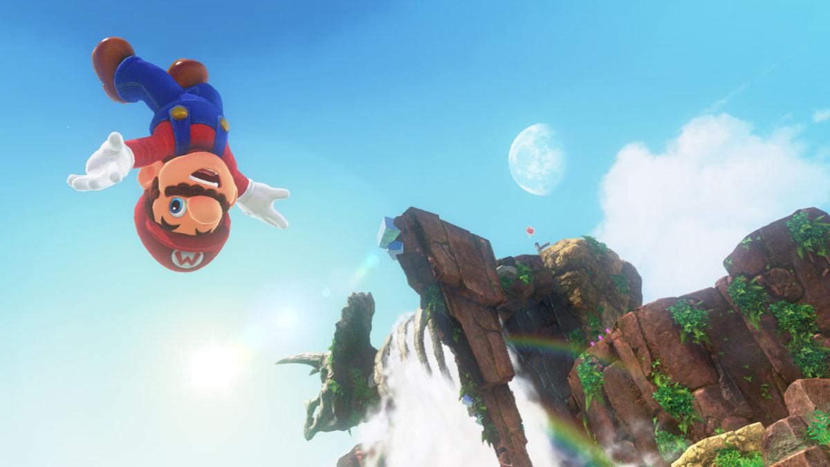 Марио прыгает вверх ногами в игре Super Mario Odyssey