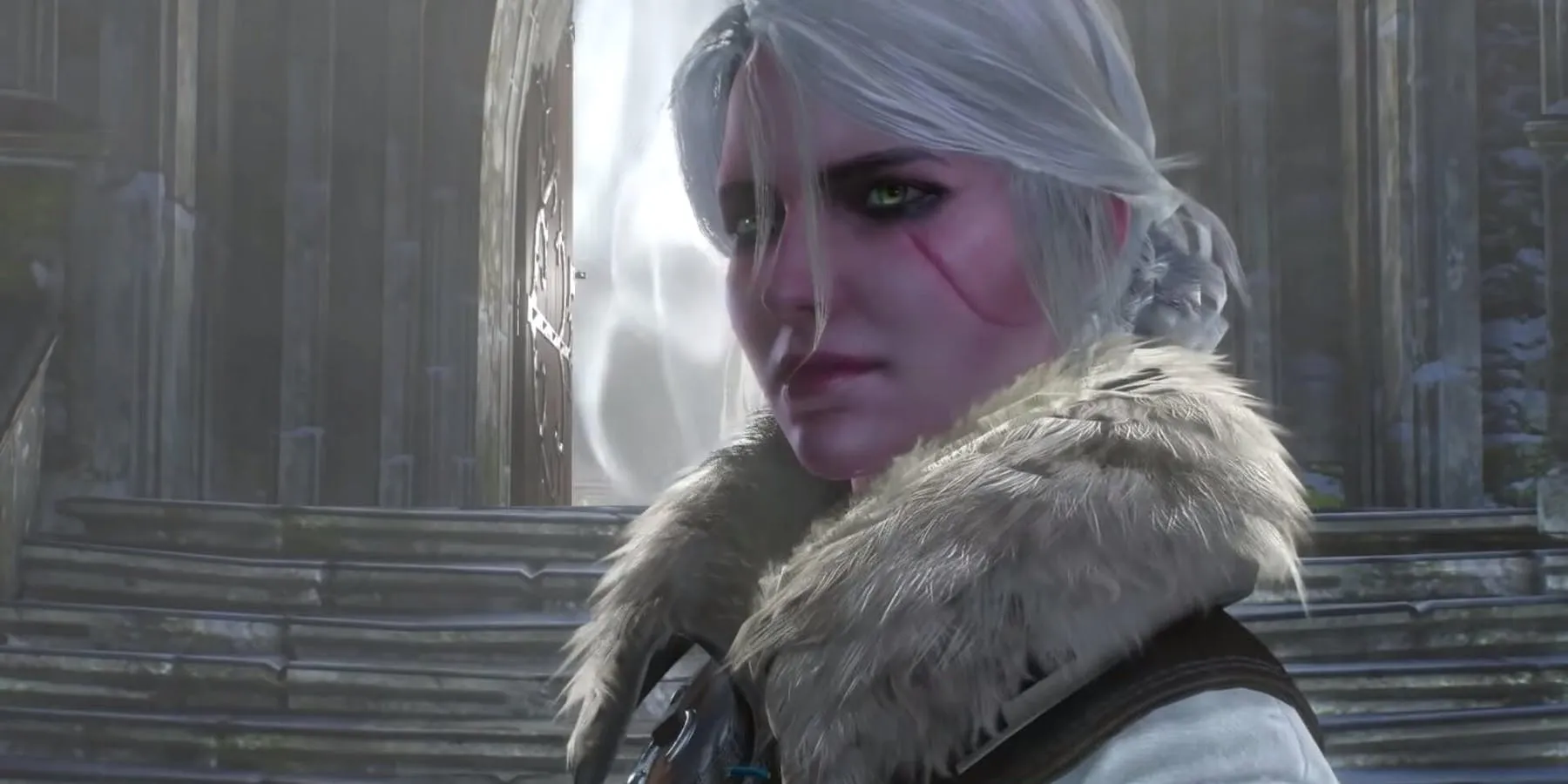 Ciri in front of castle in Witcher 3