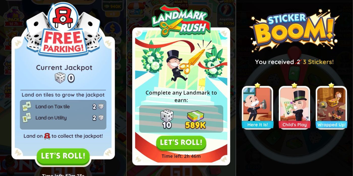Eventi Free Parking, Landmark Rush e Sticker Boom in Monopoly GO