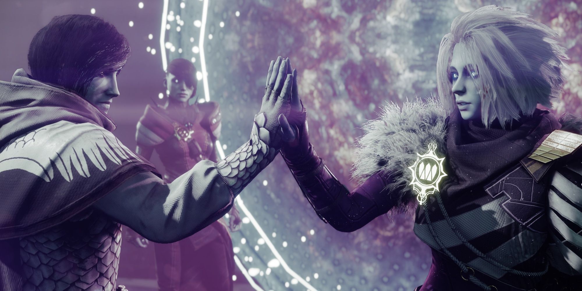 Кроу и Мара жмутся руками перед порталом с 15 желанием в Destiny 2