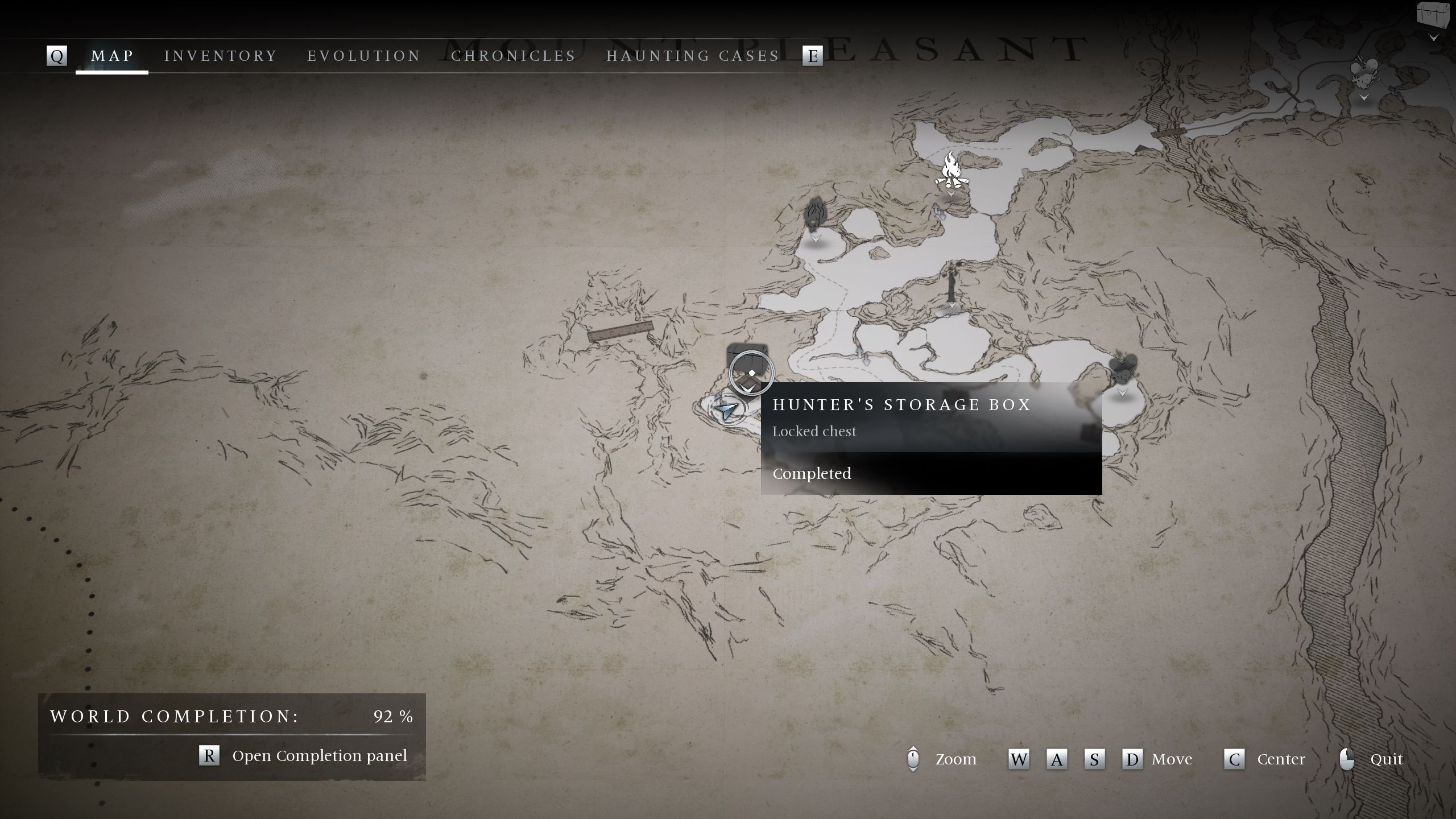 一张标记着猎人储物箱的位置的地图 - 驱散者：新伊甸的幽灵