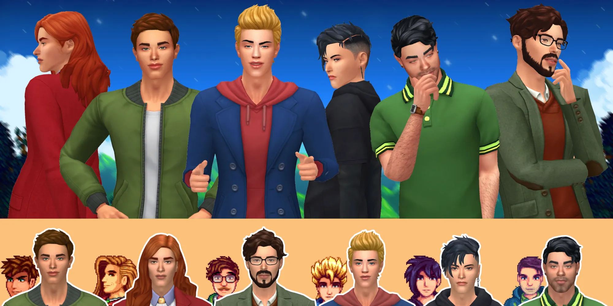 Bachelors de Stardew Valley transformés en personnages de The Sims 4