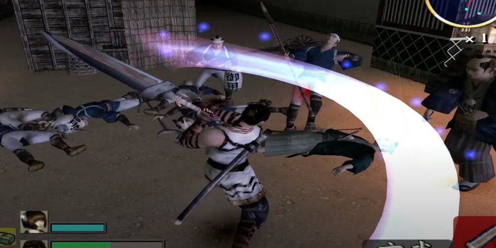 Самурай с длинным мечом наносящий серию ударов по врагам
