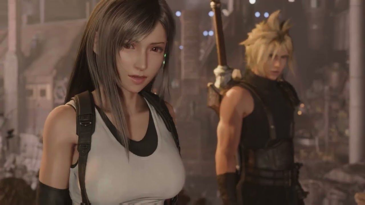 Клауд и Тифа смотрят на камеру в Final Fantasy 7 Rebirth