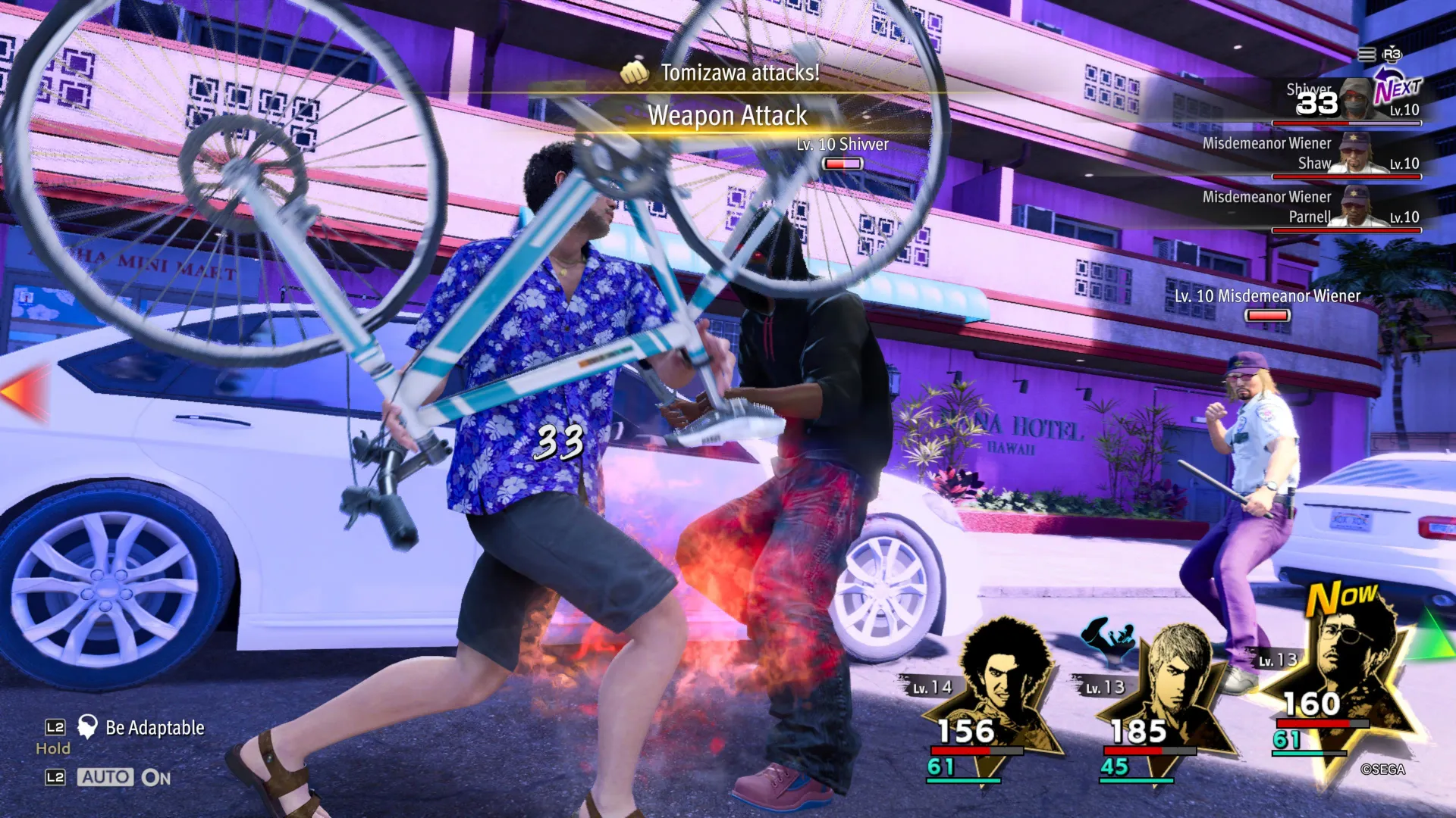 Как дракон: бесконечное богатство, Томизава использует велосипед в качестве оружия