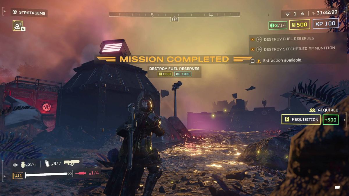 地狱潜兵2单人玩家炸毁机器人并完成任务
