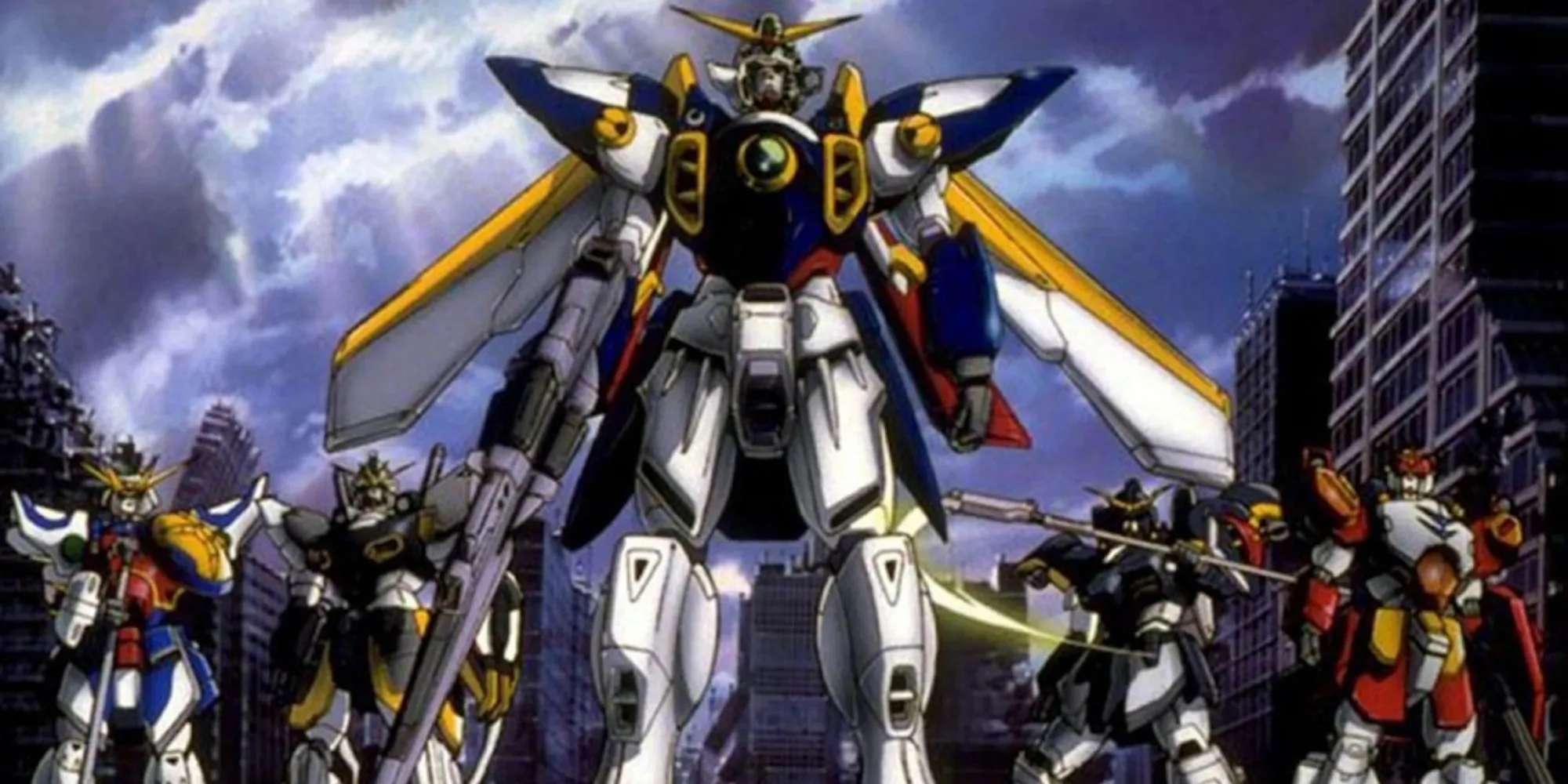 Промо-арт с пятью основными Гандамами из Gundam Wing