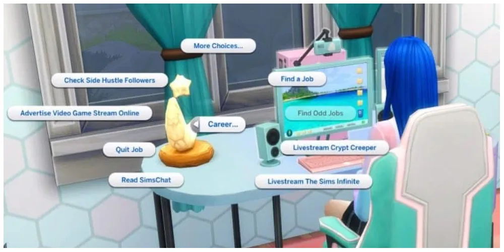 Варианты меню стримера видеоигр в The Sims 4
