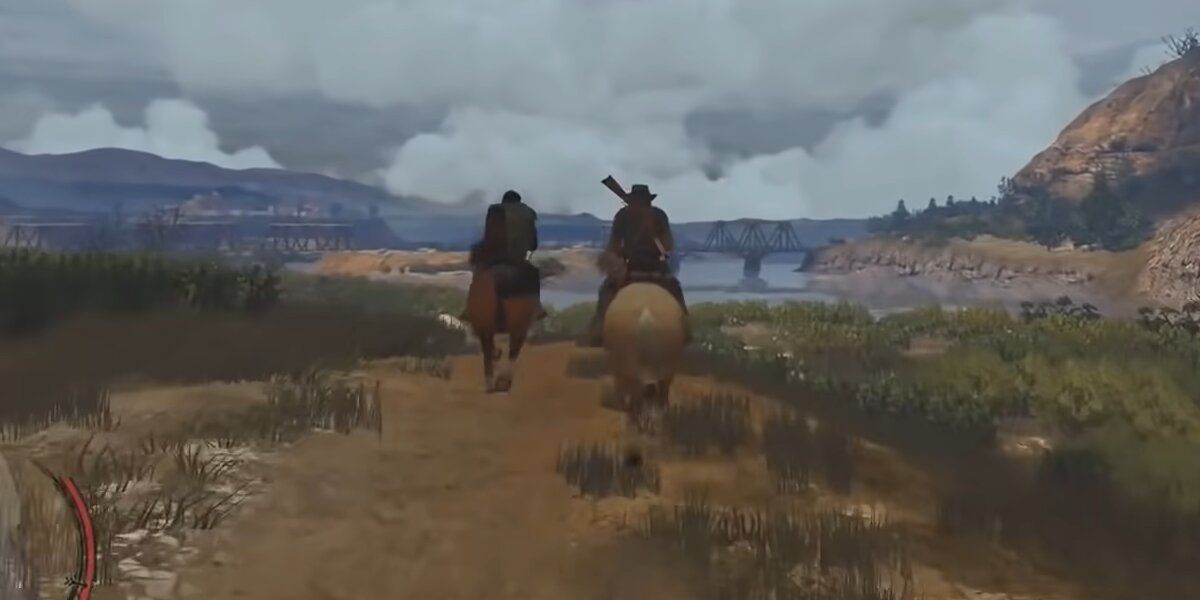 レッド・デッド・リデンプションのレイエスとジョンが馬に乗っている場面