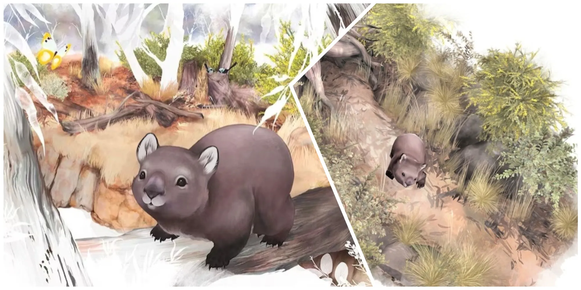 Wombat che si aggira nel bush australiano in Paperbark