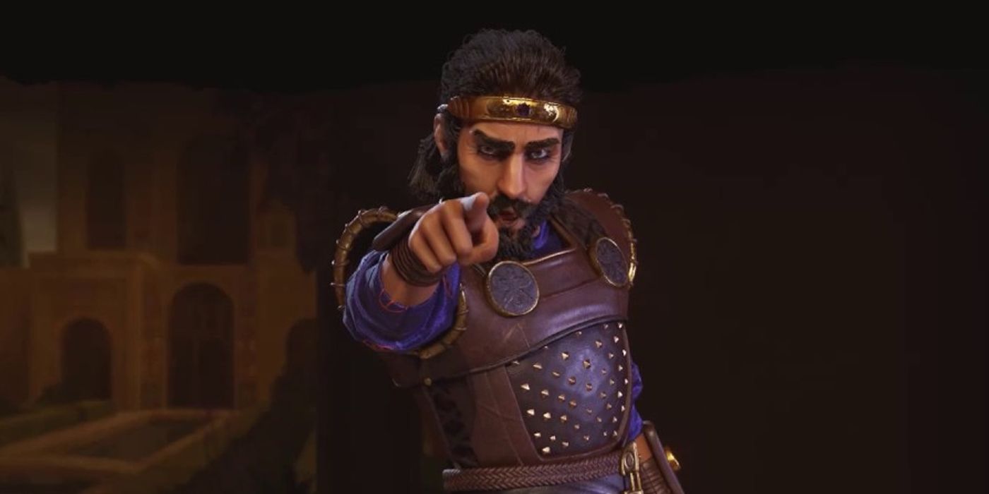 Captura de pantalla de Civilization 6 del líder persa Ciro gesticulando con enojo