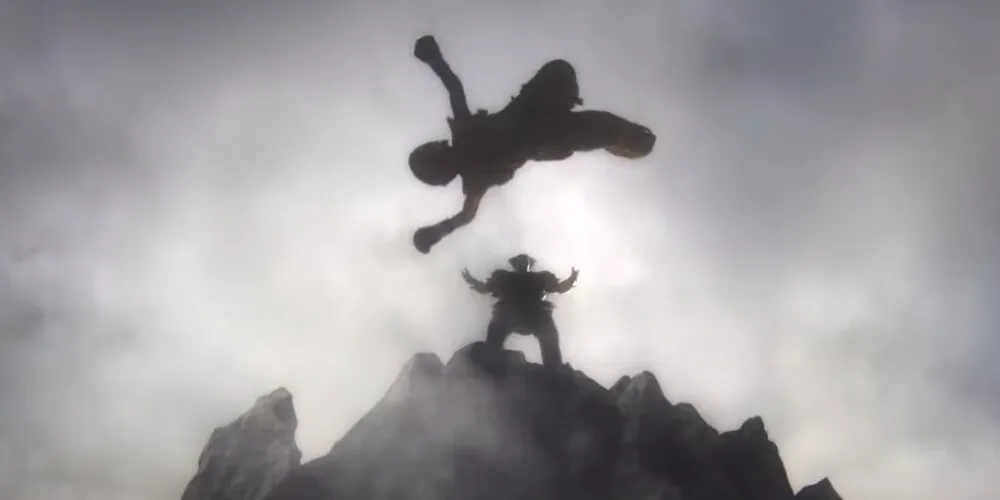 Heihachi throwing Kazuya off a cliff