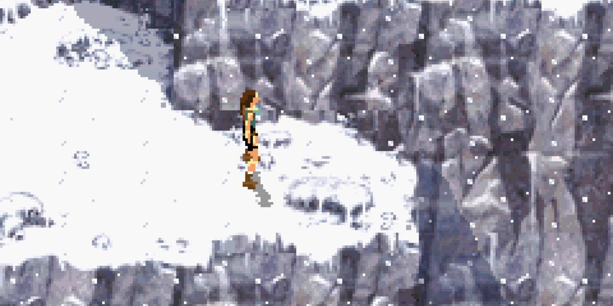 Version pixelisée de Lara Croft dans The Prophecy