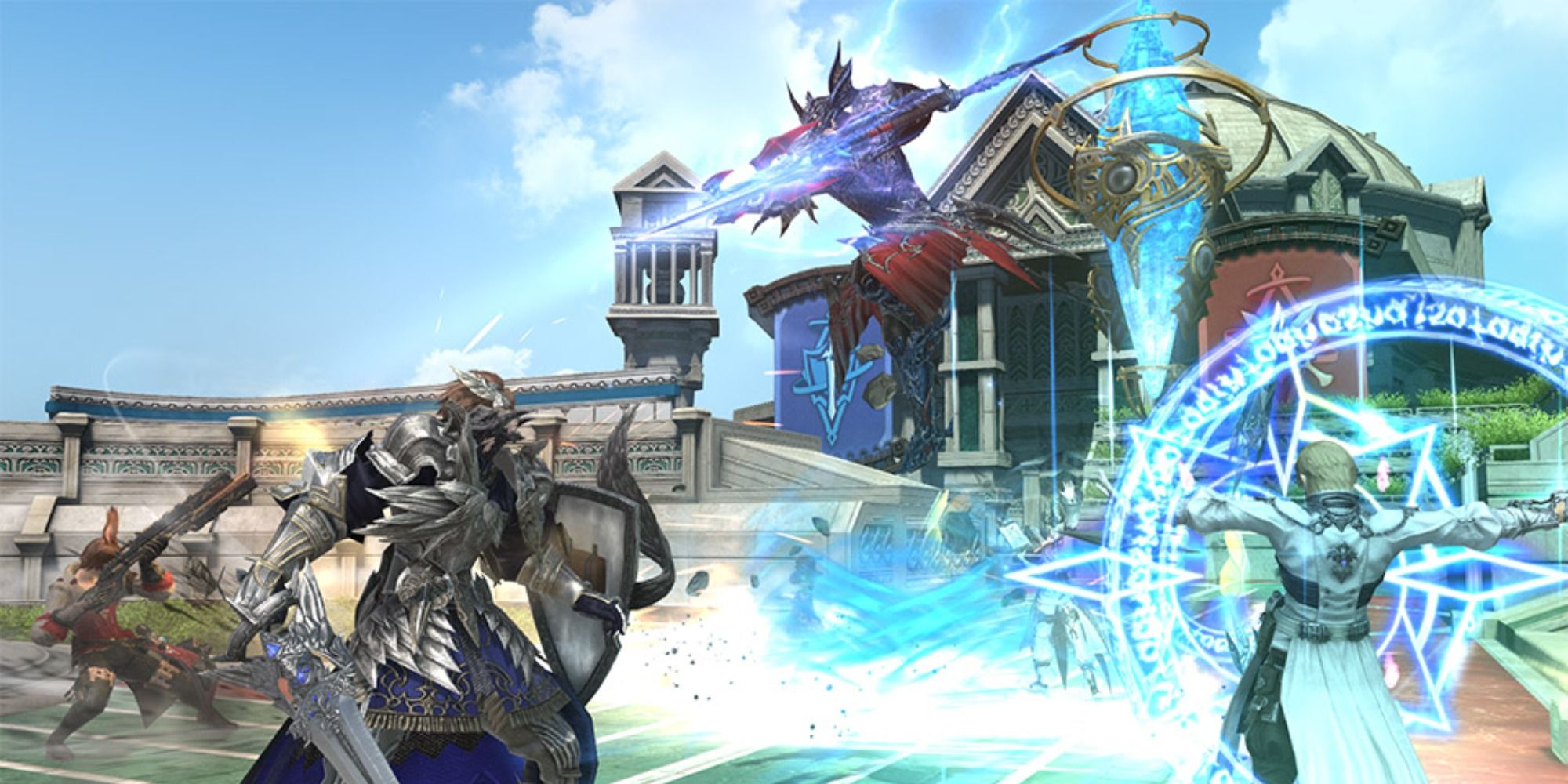 Capture d'écran promotionnelle d'un match de Conflit Cristallin dans Final Fantasy 14