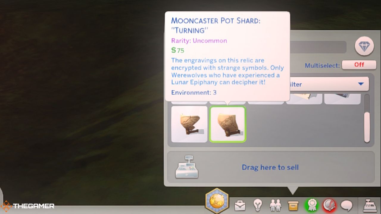 Une relique de Moonwood Mill dans l'inventaire d'un Sim dans Les Sims 4