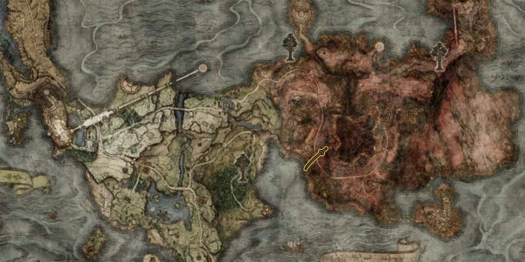 エルデンリング: 地図上の流星鉱剣の場所