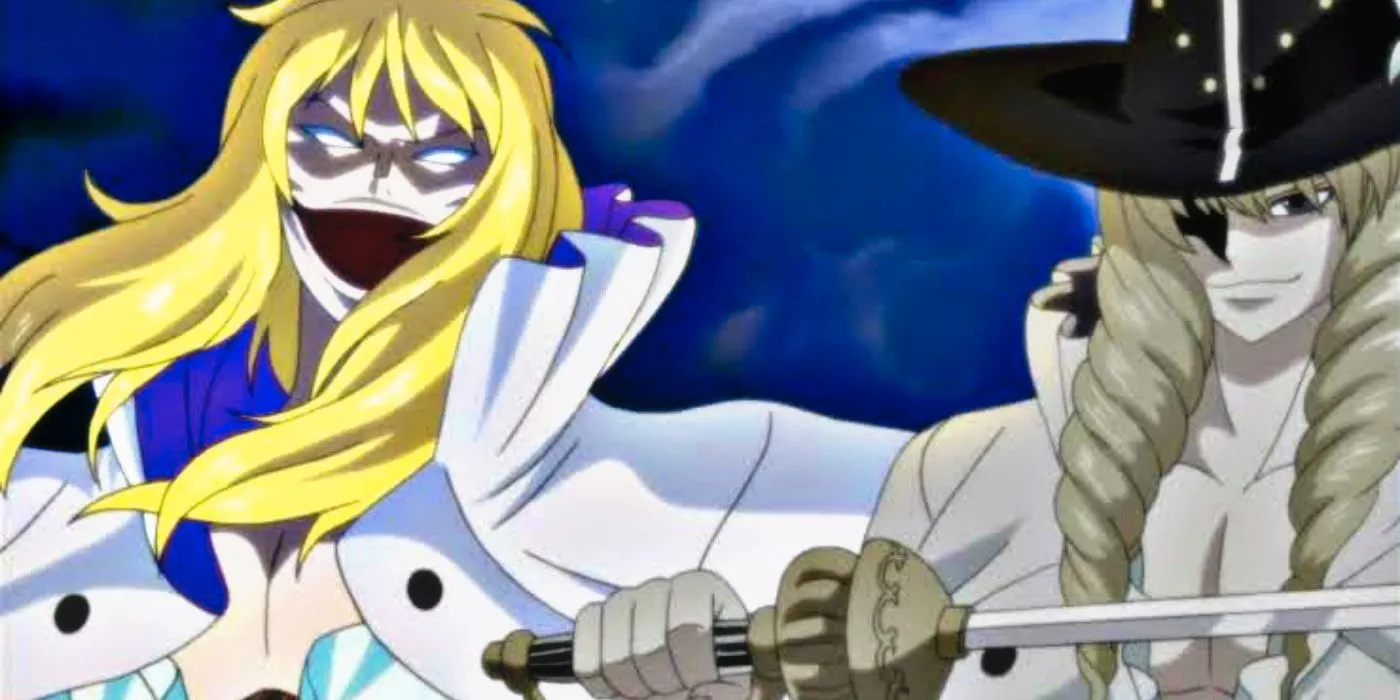 Cavendish and Hakuba One Piece together smiling as one of them brandishes a blade