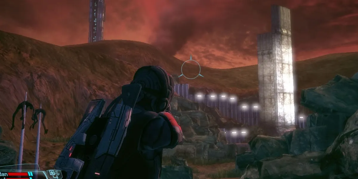 Shephard in combat in Mass Effect 1