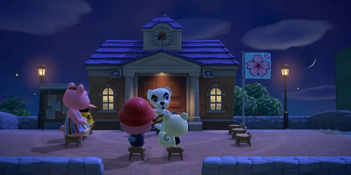 Animal Crossing: New Horizons에서 K.K. 슬라이더를 즐기는 마샬