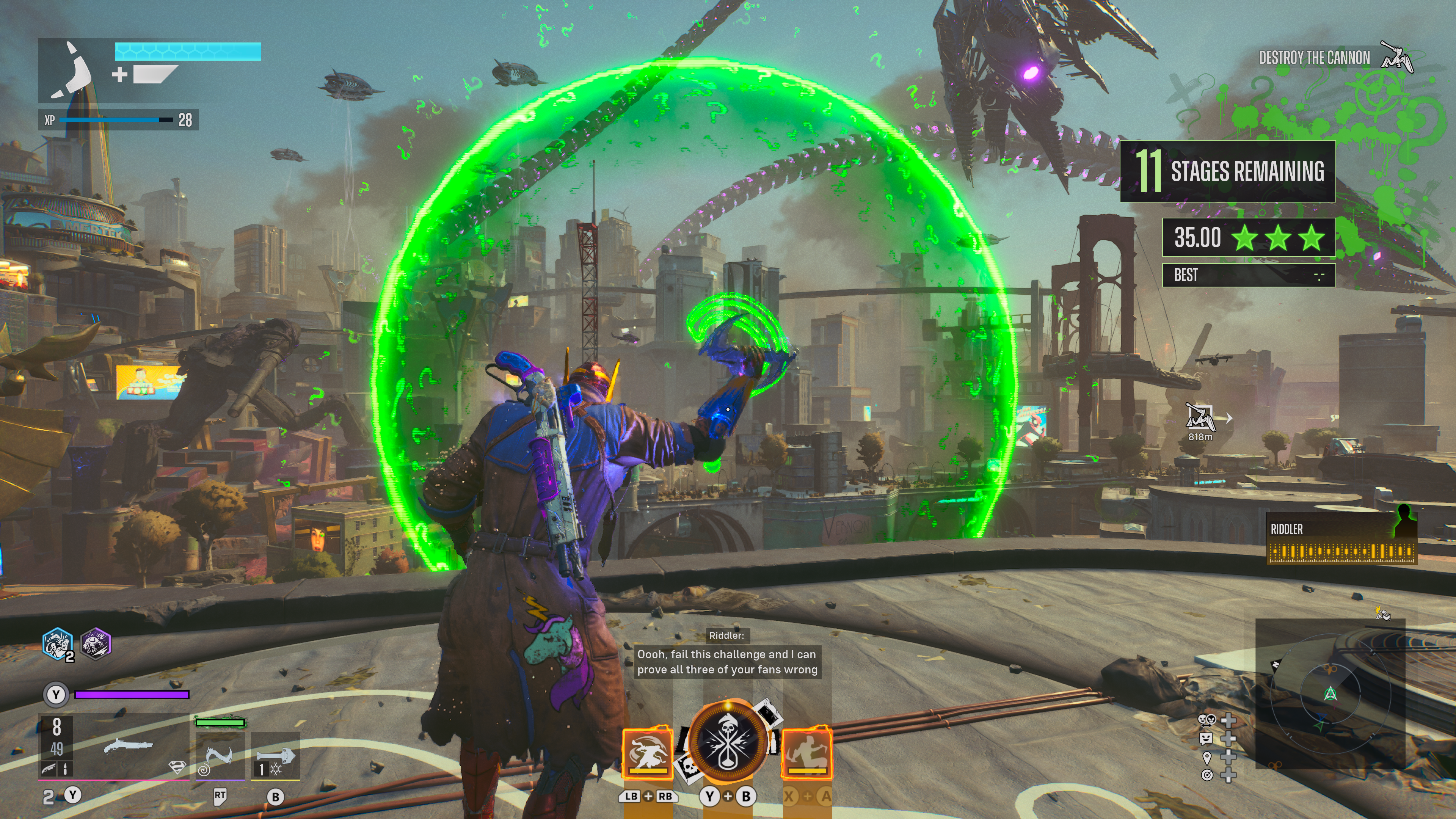 Screenshot: Riddler time trial with big green hoop