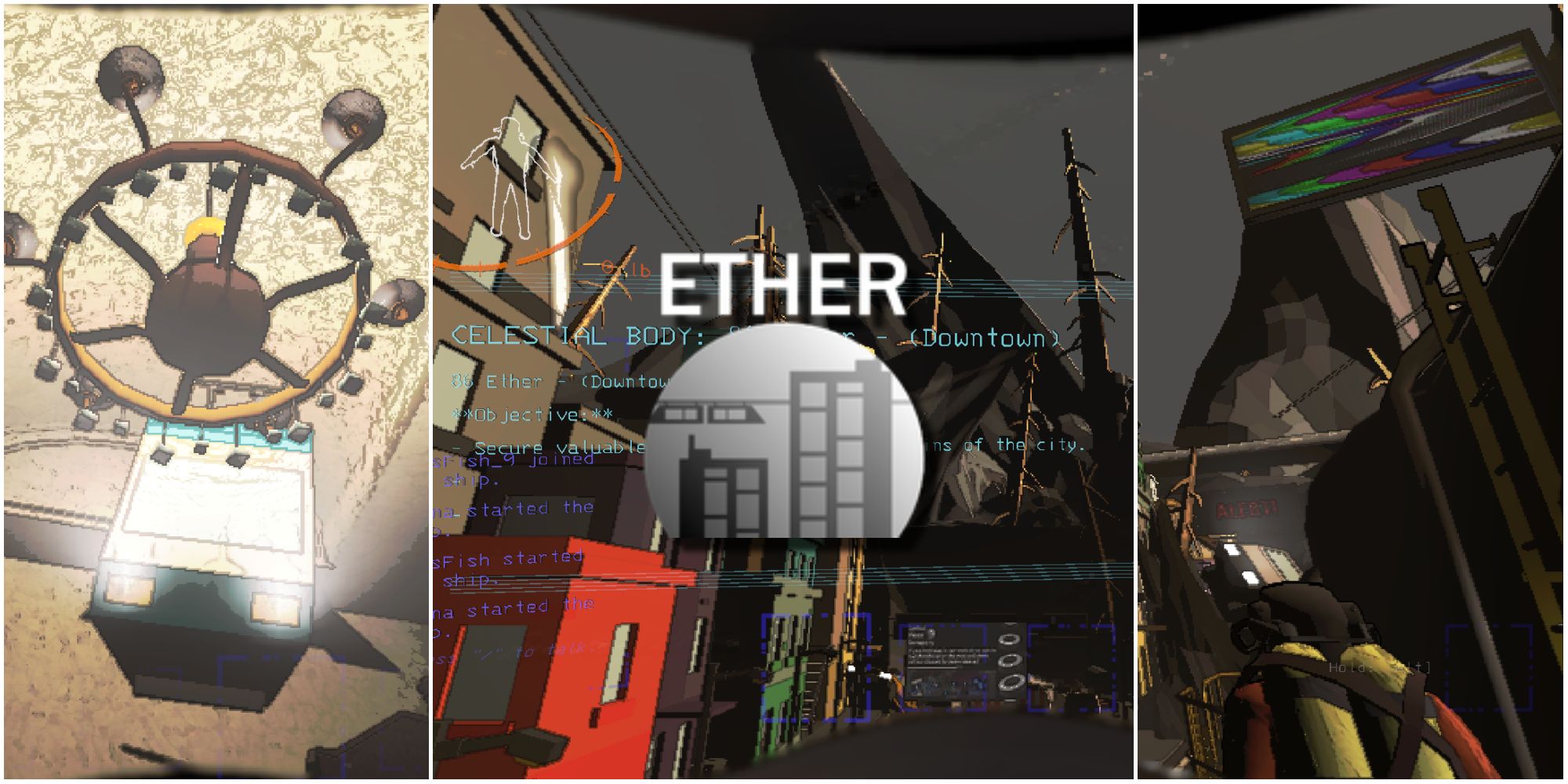 来自名为Ether的modded月球的屏幕截图，一个像积木一样的废弃市区