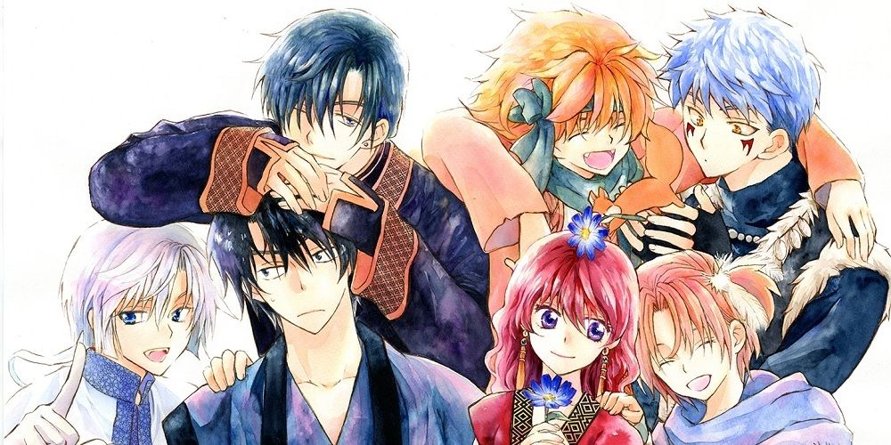 The cast of Yona of the Dawn as they appear in the official manga