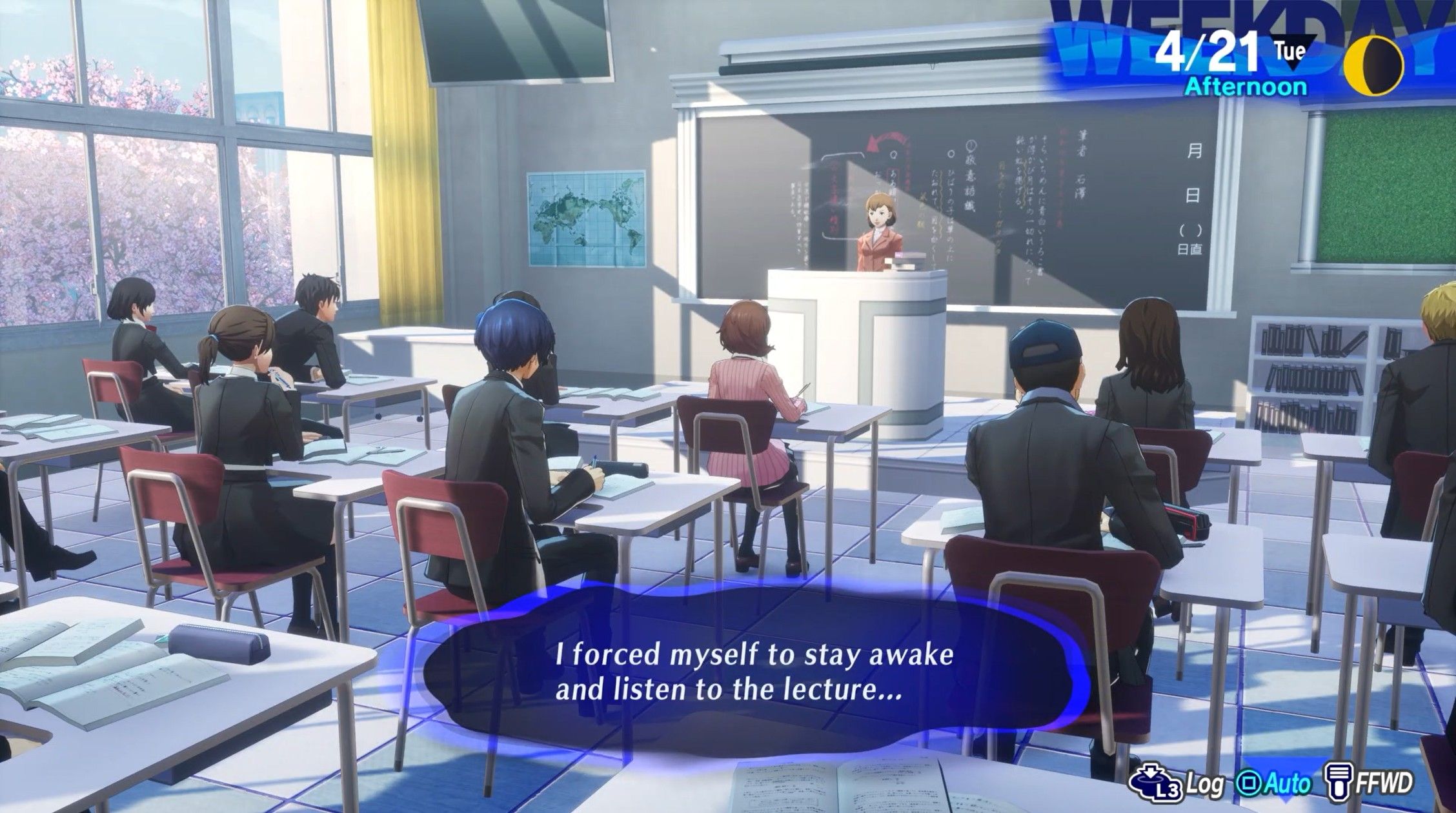 makoto staying awake during class to earn an academics social stat point persona 3 reload p3r stats