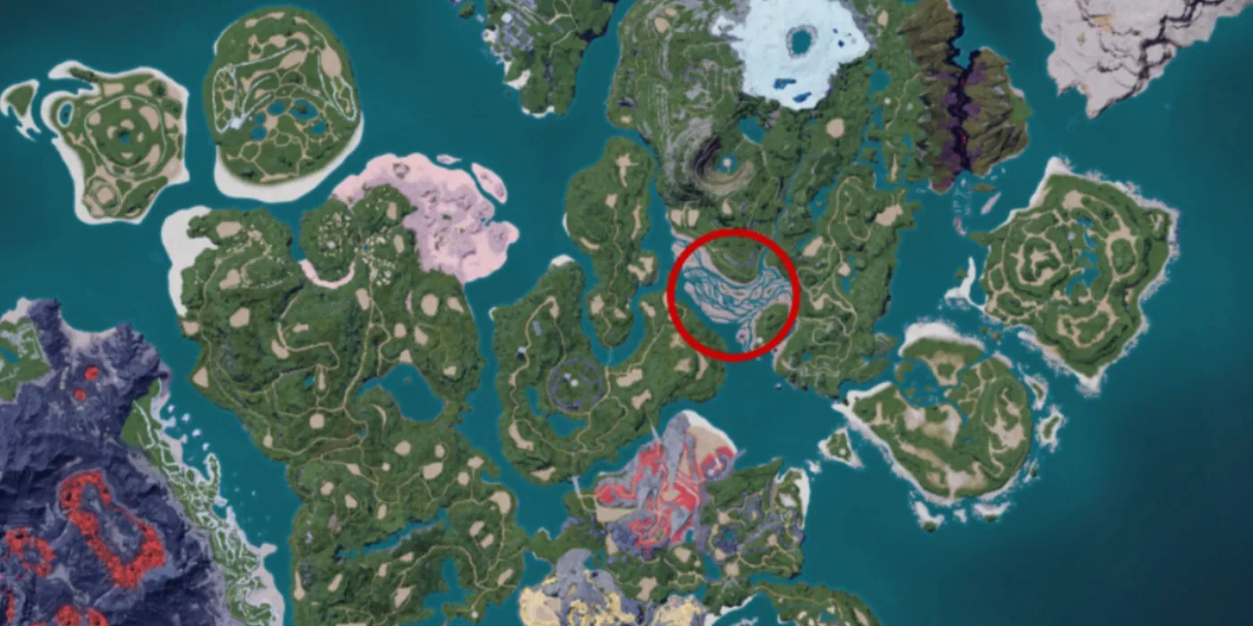 Palworld красный круг над локацией