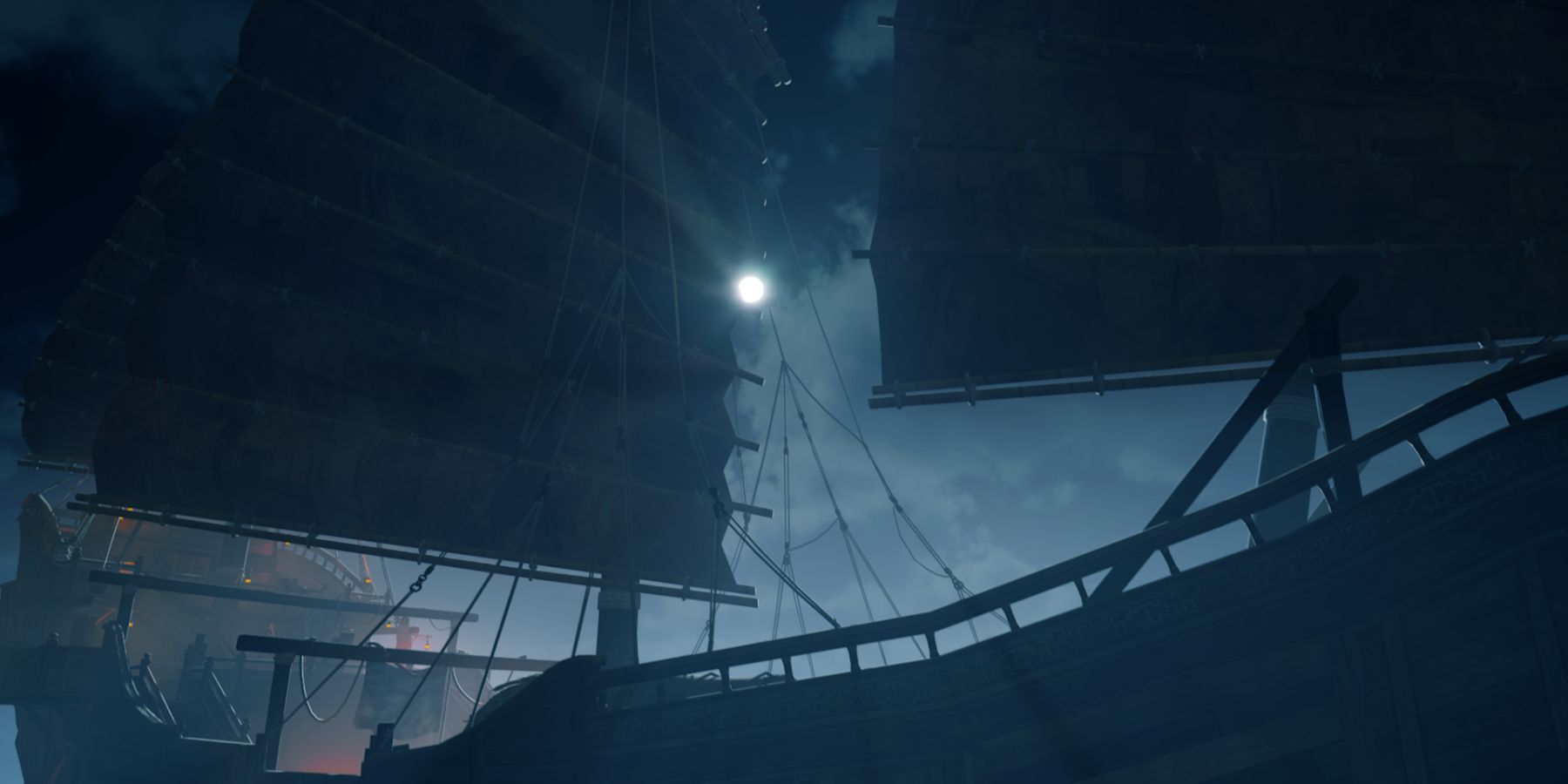 The Pirate Queen ship in moonlight