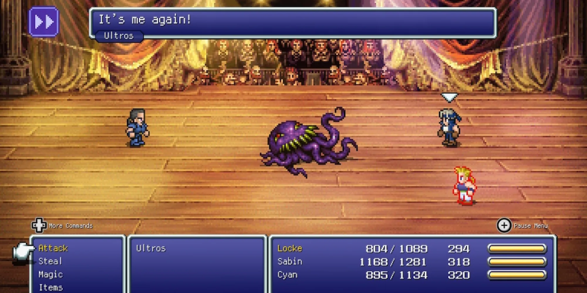 Lutando contra o Ultros em Final Fantasy 6
