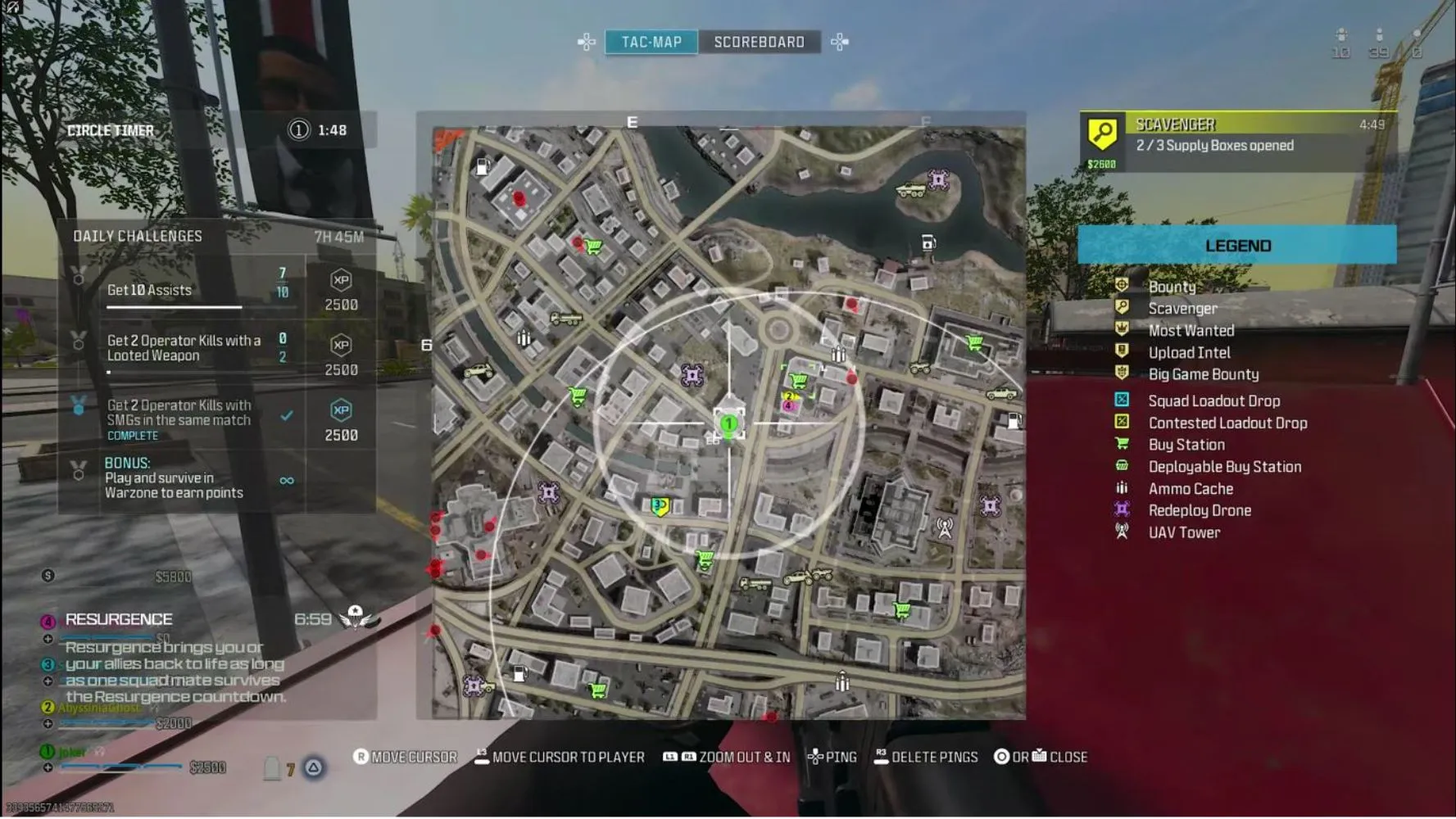 Apertura del menu della mappa durante una missione contratto di ricerca in Call of Duty Warzone