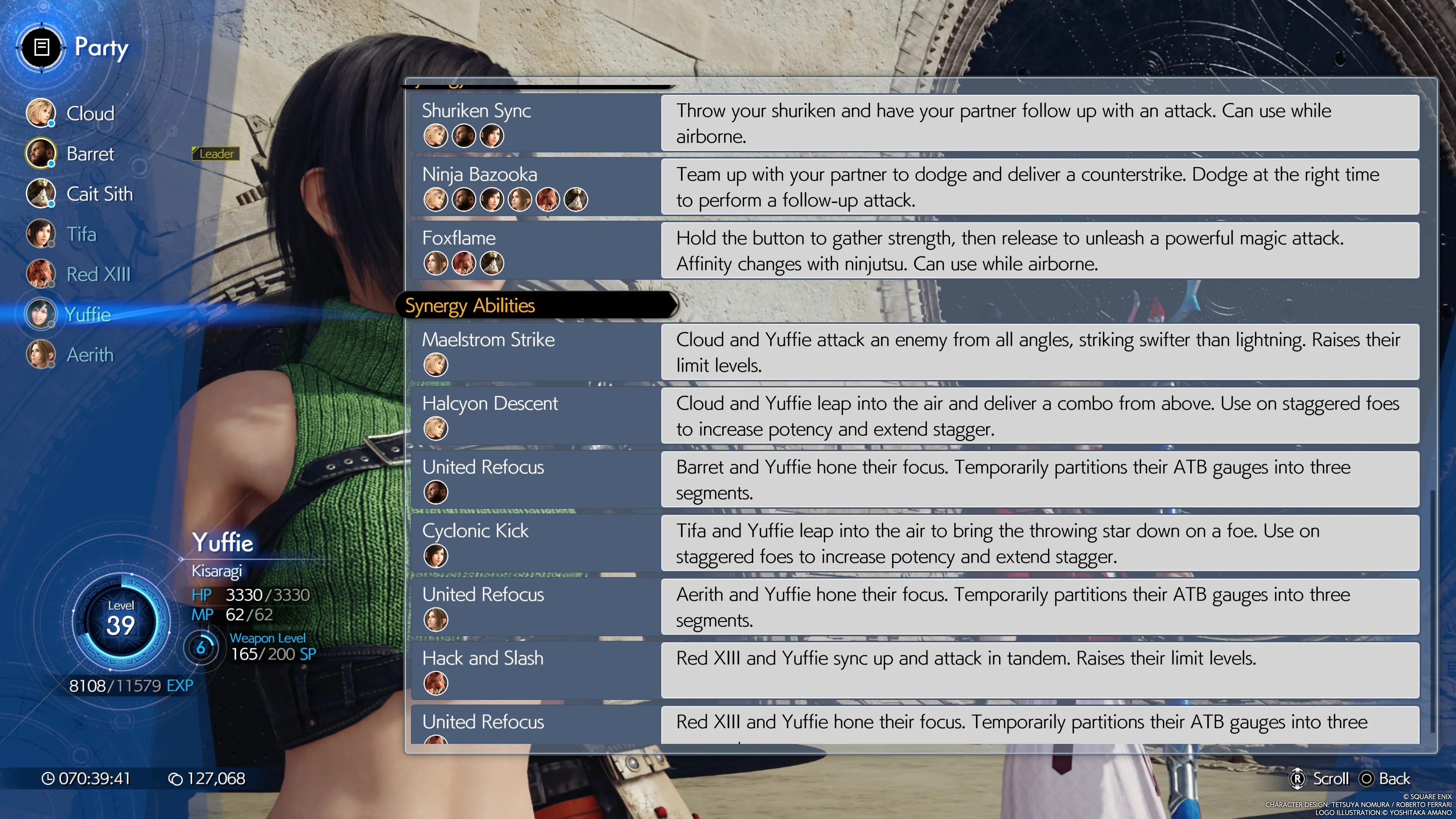 最终幻想7 重生 优菲协同技能与能力，在游戏内菜单中查看