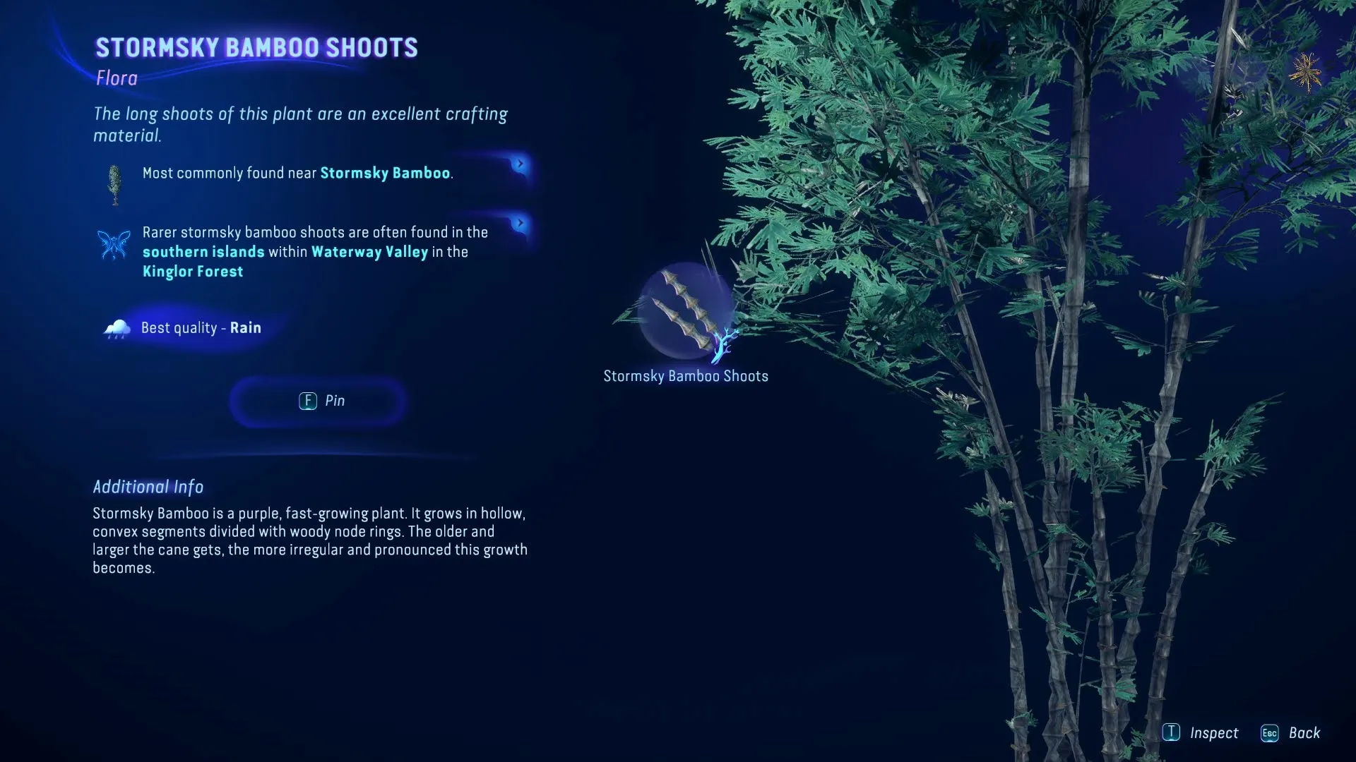 Vista general de los brotes de bambú Stormsky en la guía del cazador de Avatar Frontiers of Pandora
