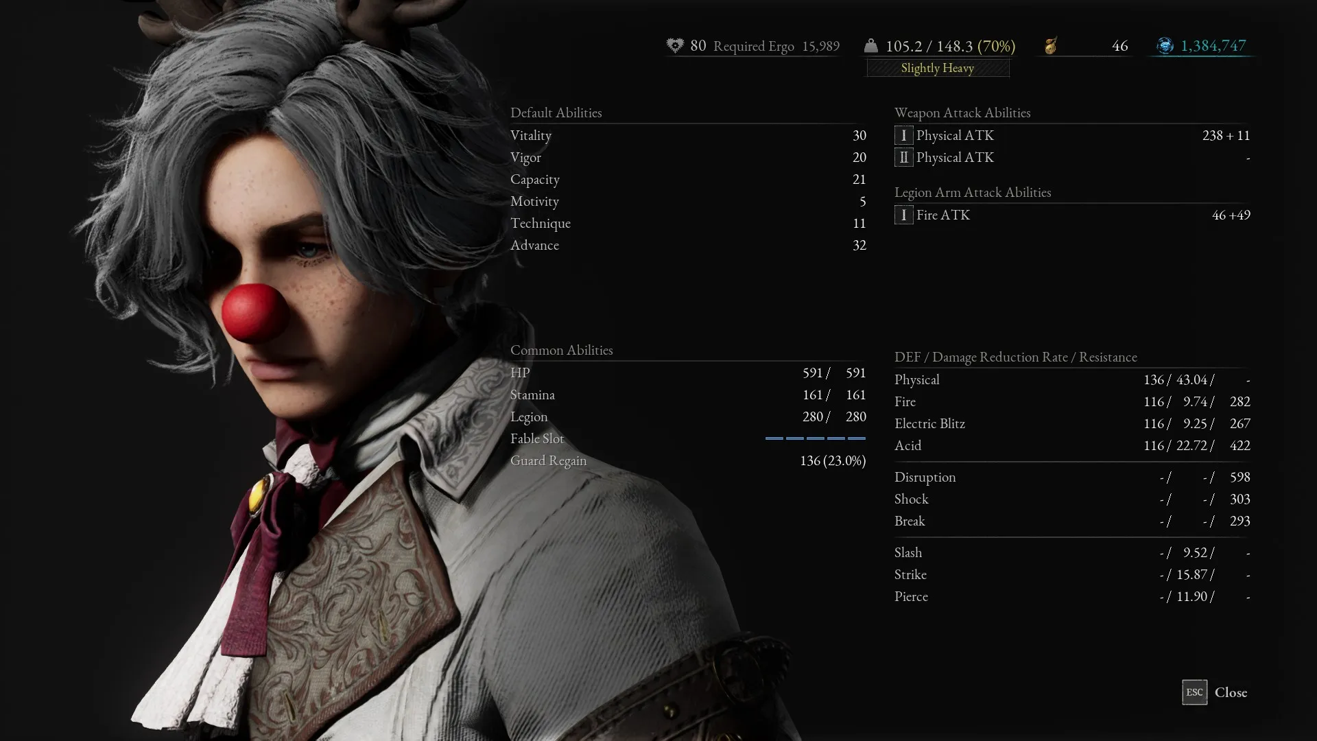 P dressed in Christmas garb showcases Advance Build Menu stats in Lies of P