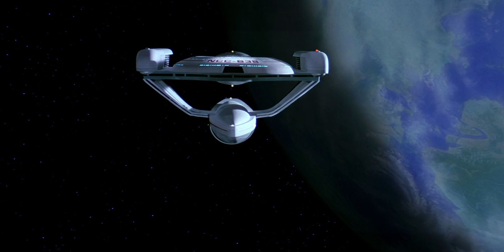 The USS Grissom orbits a planet in Star Trek III: The Search For Spock.