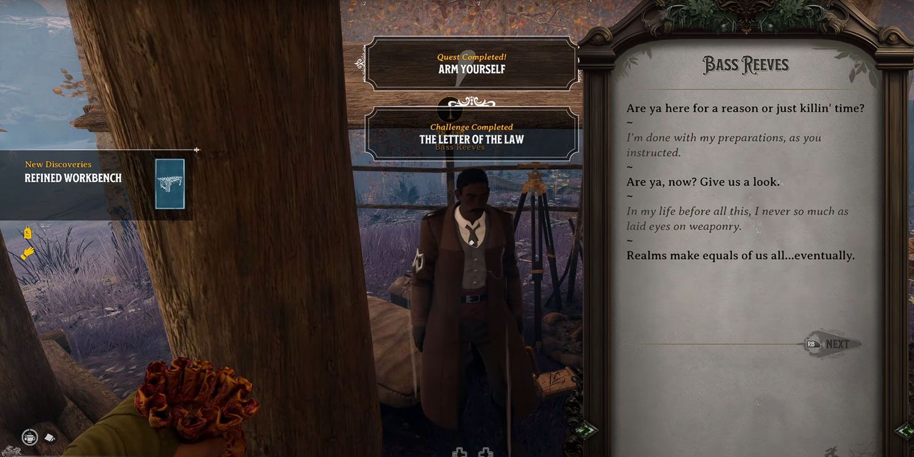 Completing Bass Reeves quest and unlocking Refined Workbench in Nightingale