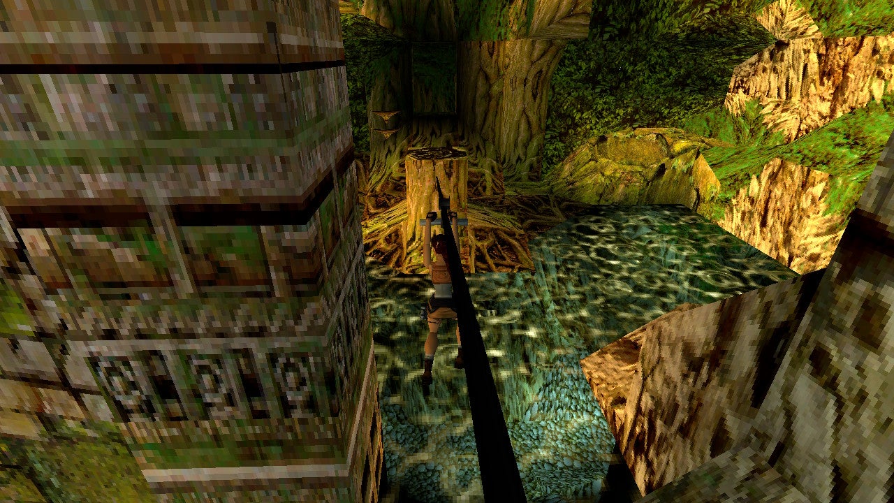 Lara在丛林中通过滑索导航