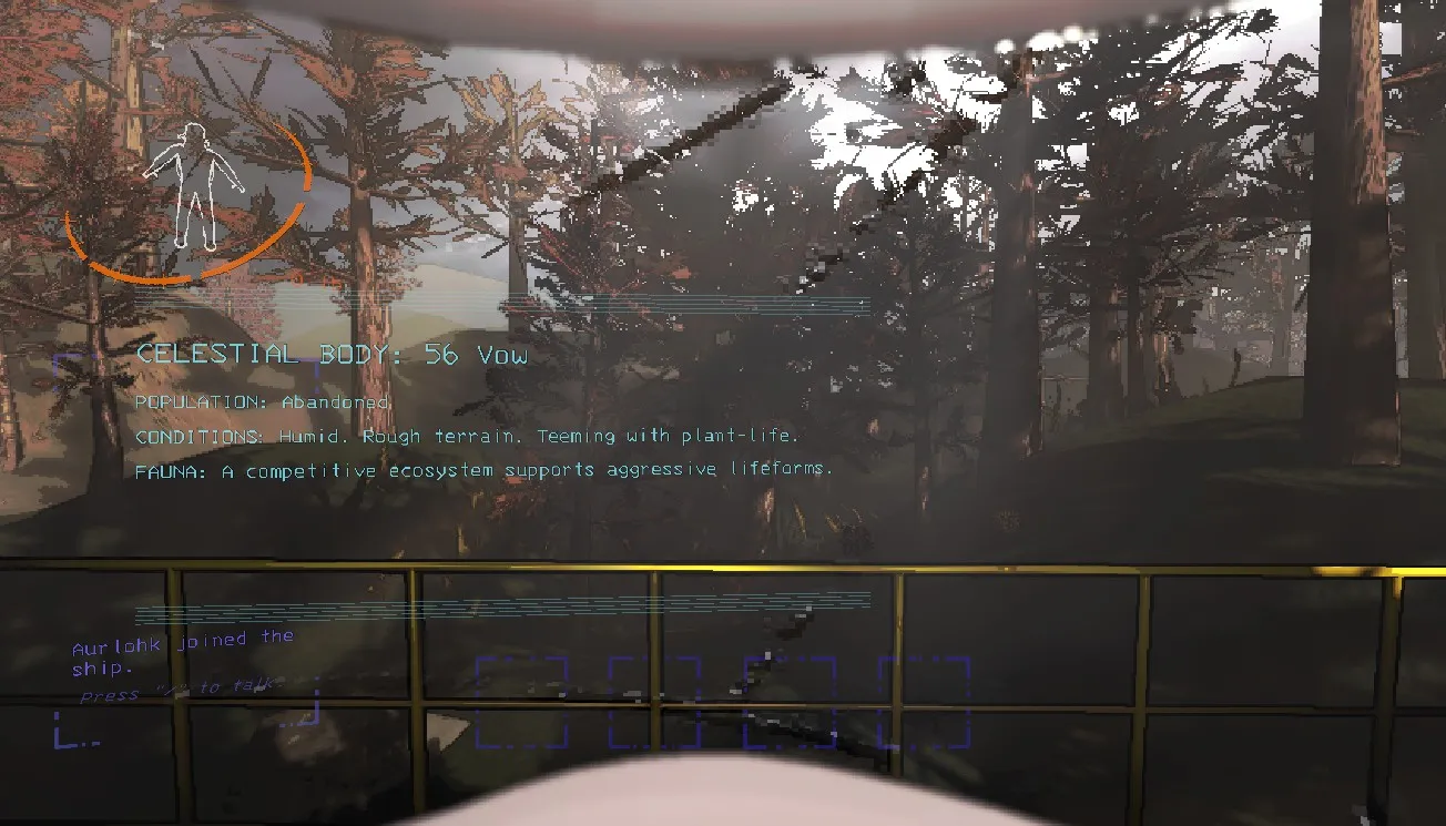 リーサルカンパニーの屏風でバウルに到着し、画面に簡単な概要が表示されるプレイヤーキャラクター。